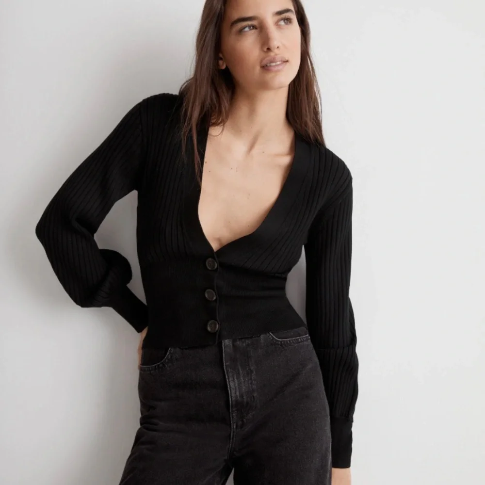 Madewell Rust Brown Ribbed V-Neck Button Cardigan - Picture 4 of 9
